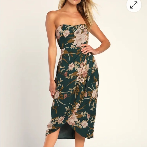 Lulus Dresses & Skirts - Lulus Effortless Charm Hunter Green Floral Strapless Tulip Midi Dress Size Med